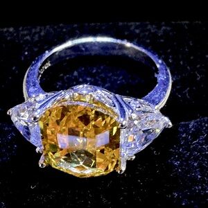 New Emerald Cut Fancy Vivid Yellow Citrone Gold Ring Size 7 Engagement